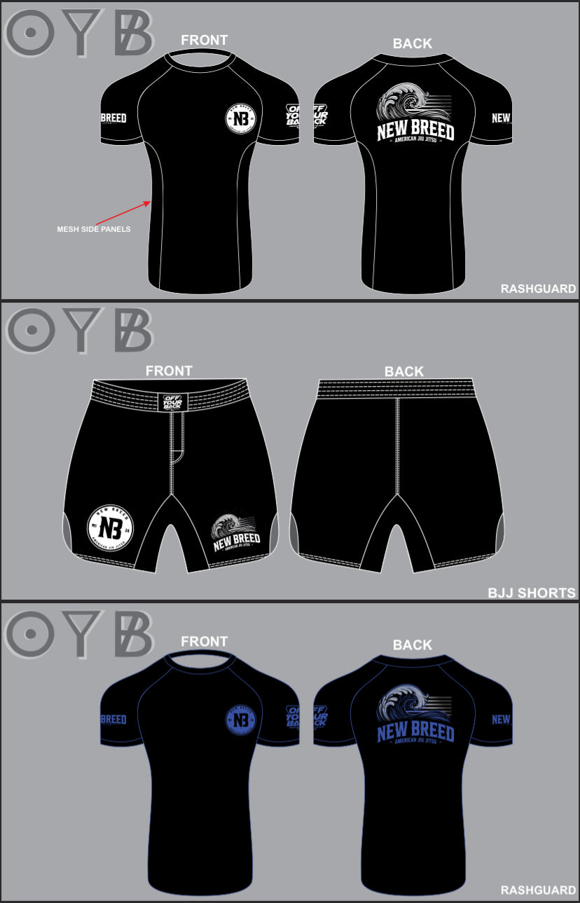 New breed bjj shorts and rashguards